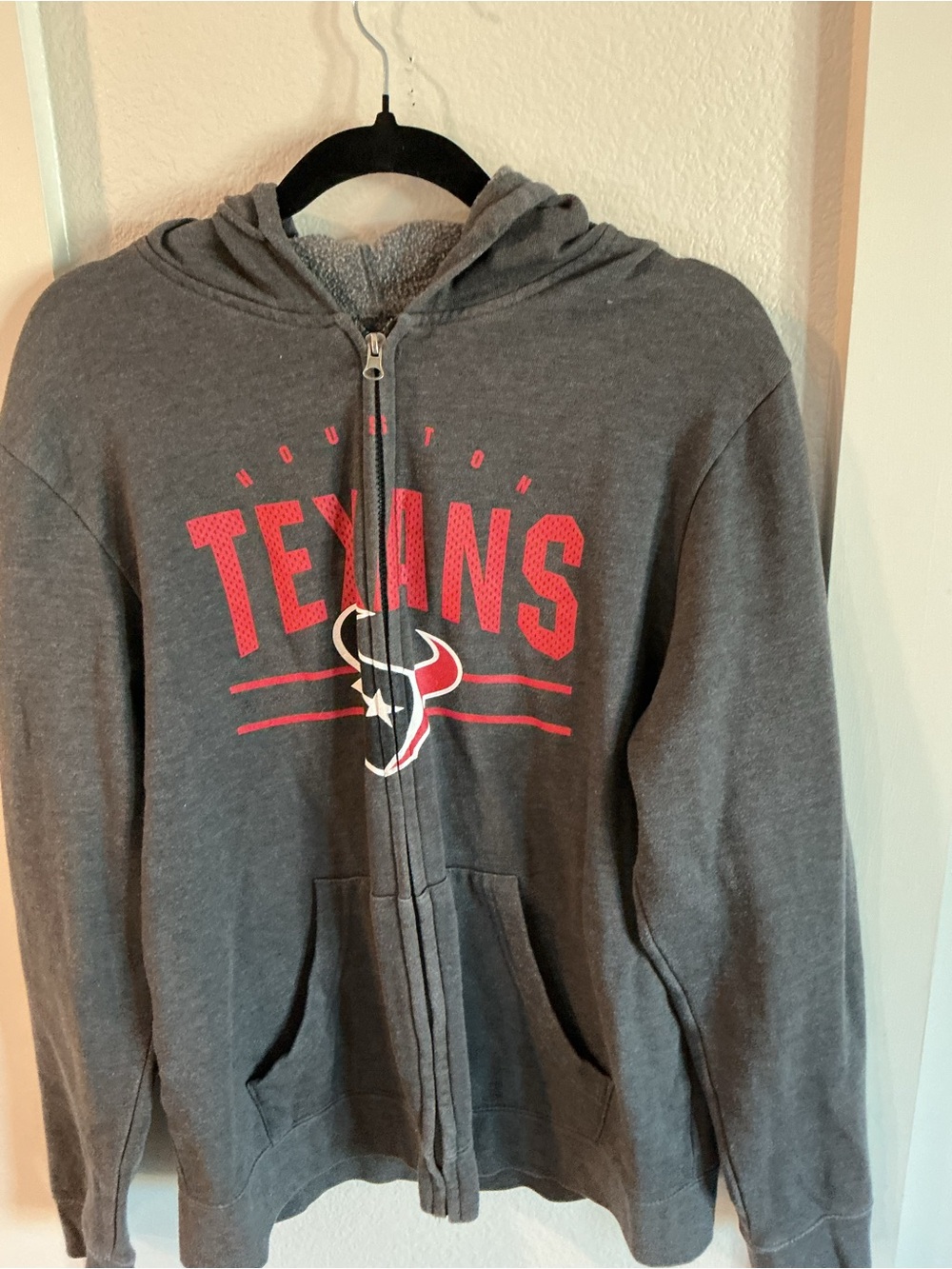 Fanatics Gray Houston Texans Zip-Up Hoodie with Red Logo